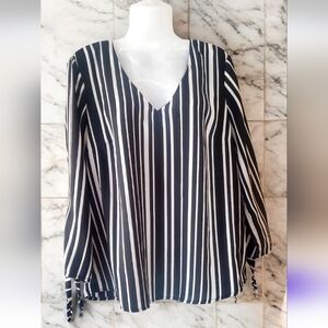 Dex Monochrome Striped V-Neck Blouse